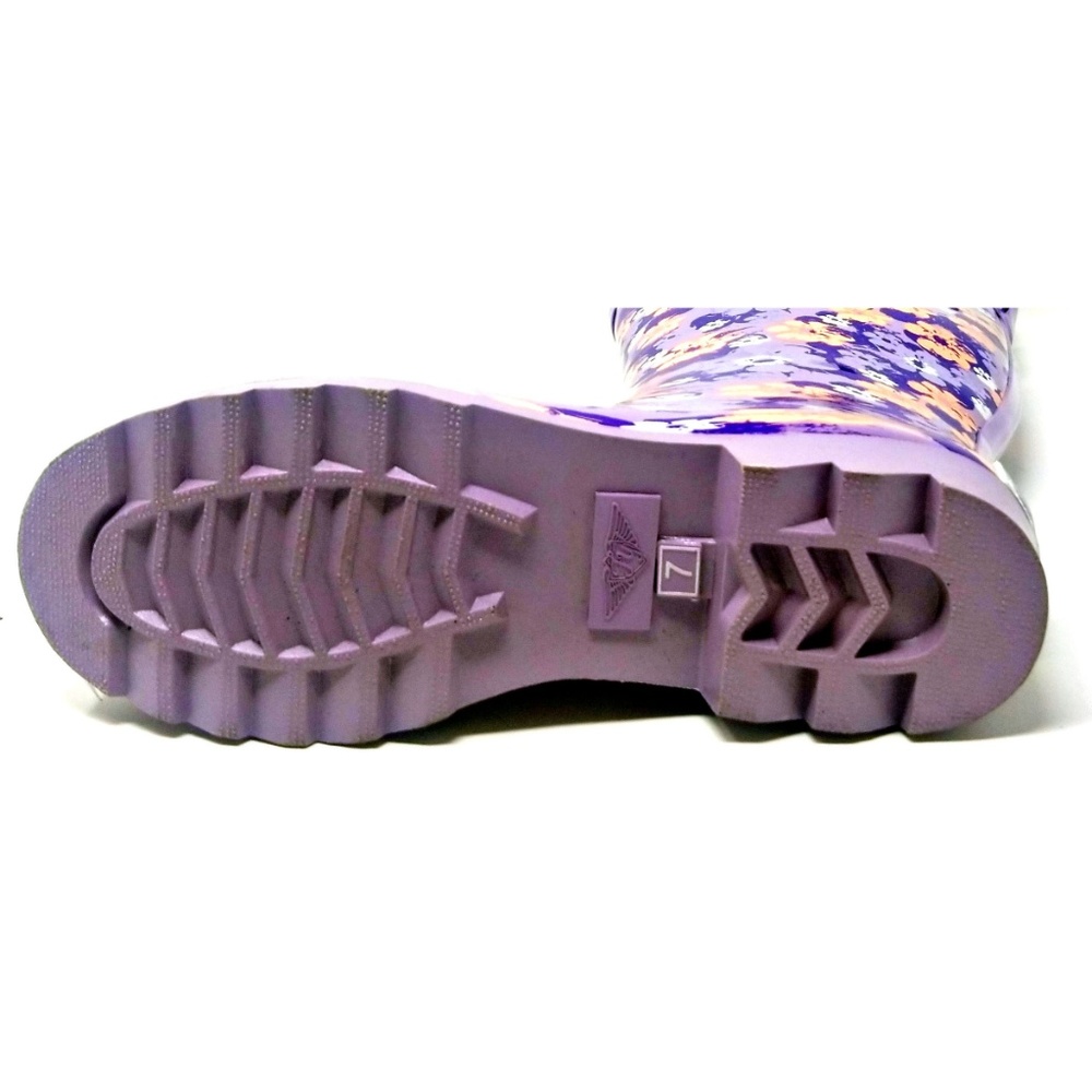 Women Rain Boots, 11" Mid-Calf Purple Flower Rubber - Picture 4 of 6